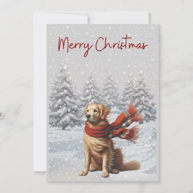 Golden Retriever dans la neige carte de Noël (Devant)