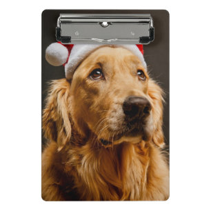 Golden retriever, das für sein Weihnachten Mini Klemmbrett