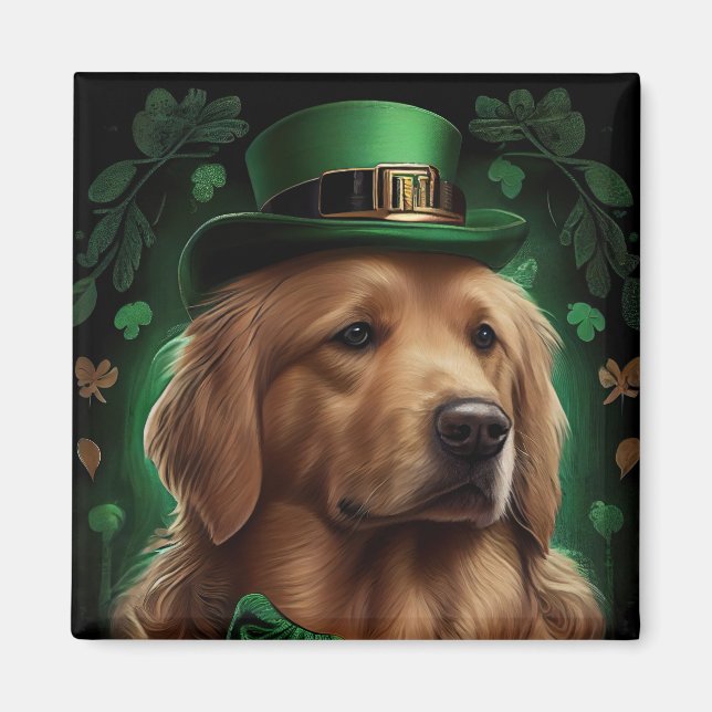 Golden Retriever Dog am St. Patrick's Day Magnet (Vorne)