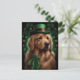 Golden Retriever Dog am St. Patrick's Day Postkarte