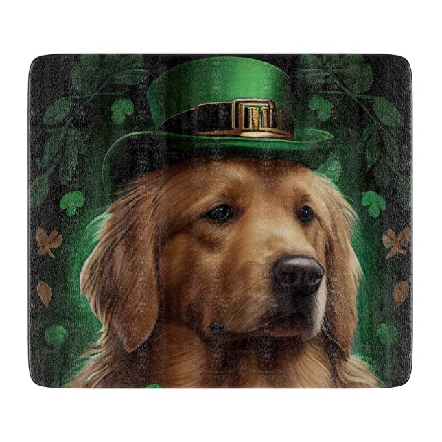 Golden Retriever Dog am St. Patrick's Day Schneidebrett (Vorderseite)
