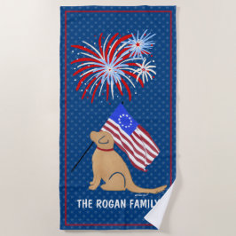 Golden Retriever Dog American Flag Beach Handtuch