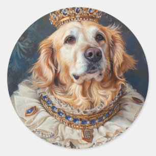 Golden Retriever Dog Art verkleidet als Royalty Runder Aufkleber