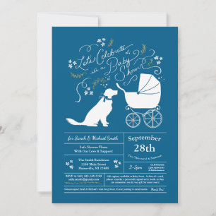 Golden Retriever Dog Baby Dusche blau Einladung