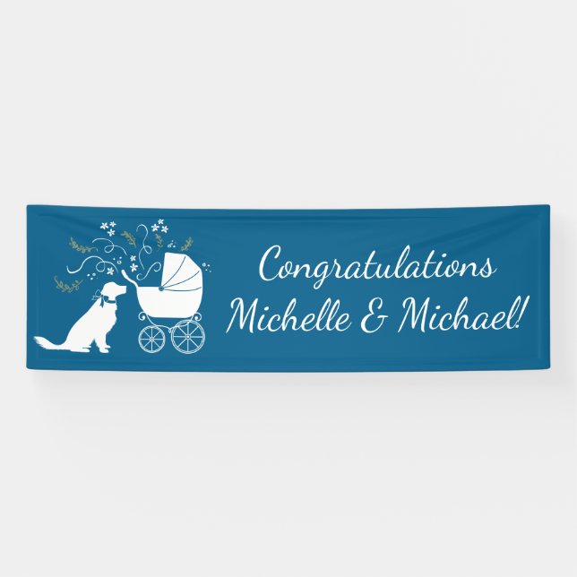 Golden Retriever Dog Baby Dusche Blue Boy Banner (Horizontal)