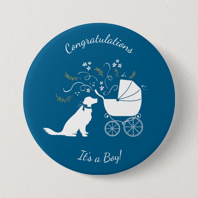 Golden Retriever Dog Baby Dusche Blue Boy Button (Vorderseite)
