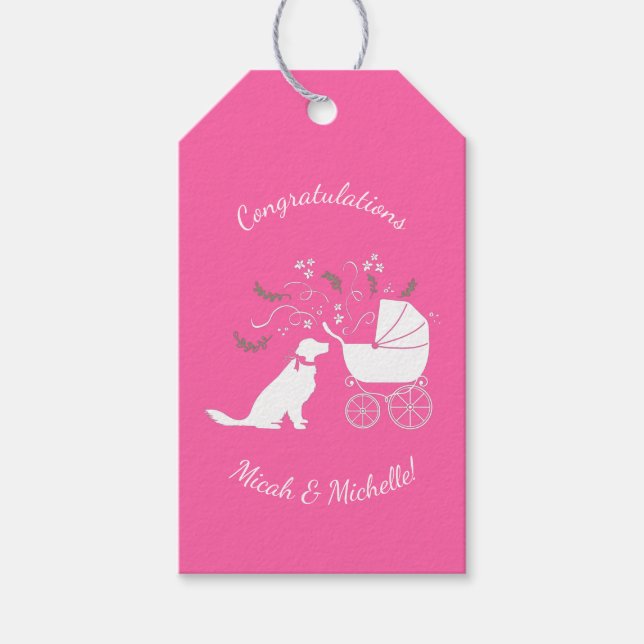 Golden Retriever Dog Baby Dusche Pink Girl Geschenkanhänger (Vorderseite)