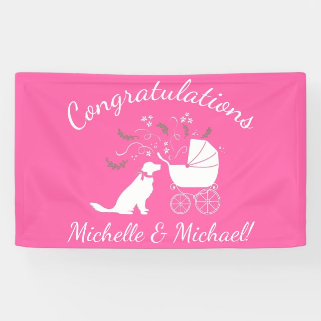 Golden Retriever Dog Baby Dusche Rosa Banner (Horizontal)