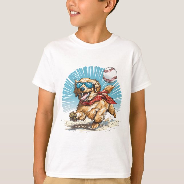 Golden Retriever Dog Baseball spielen T-Shirt (Vorderseite)