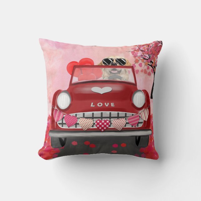 Golden Retriever Dog Car mit Herz Valentins Kissen (Vorderseite)