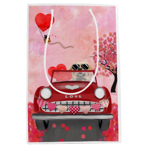 Golden Retriever Dog Car mit Herz Valentins Mittlere Geschenktüte