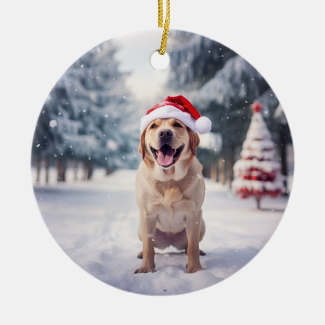 Golden Retriever Dog Christmas Keepake Keramik Ornament (Vorne)