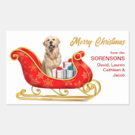 Golden Retriever Dog Christmas Sleigh Rechteckiger Aufkleber