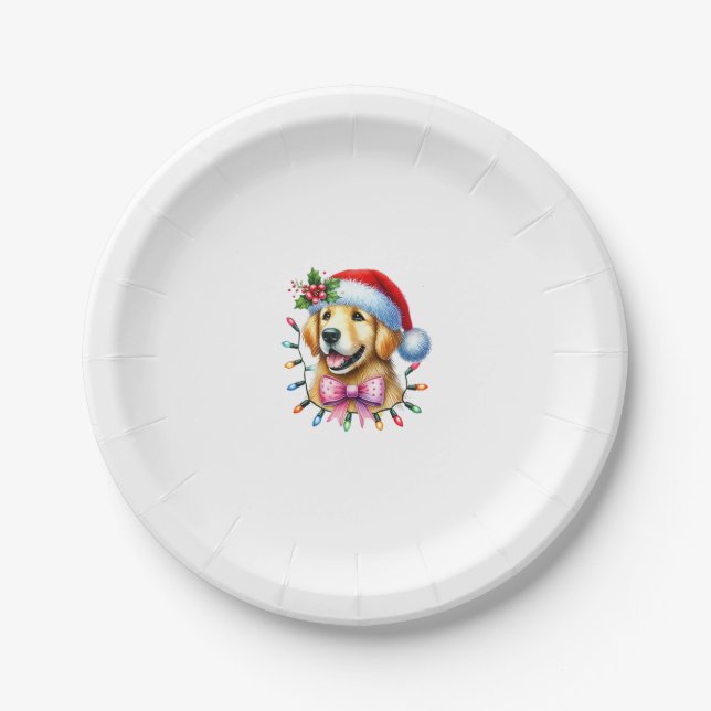 Golden Retriever Dog Coquette Bow Christmas Matchi Pappteller (Vorderseite)