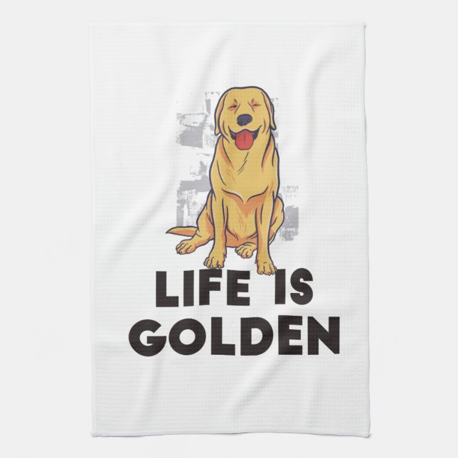 Golden Retriever Dog - Das Leben ist golden Geschirrtuch (Vertikal)