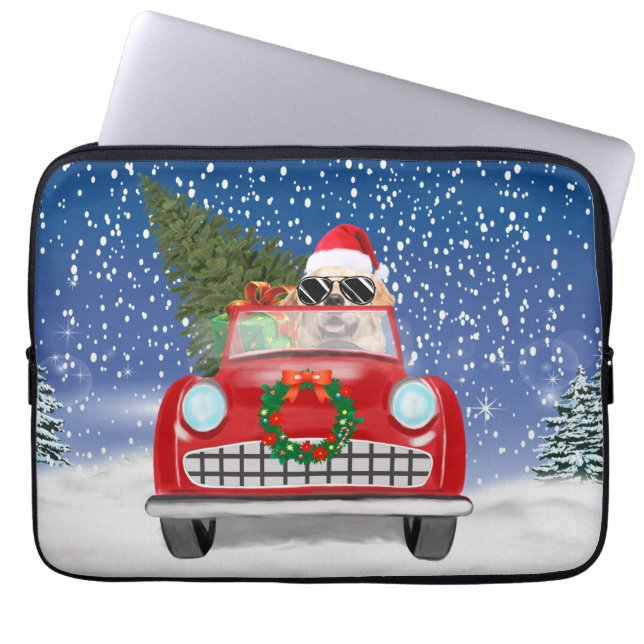Golden Retriever Dog Driving Car im Schnee Weihnac Laptopschutzhülle (Vorderseite)