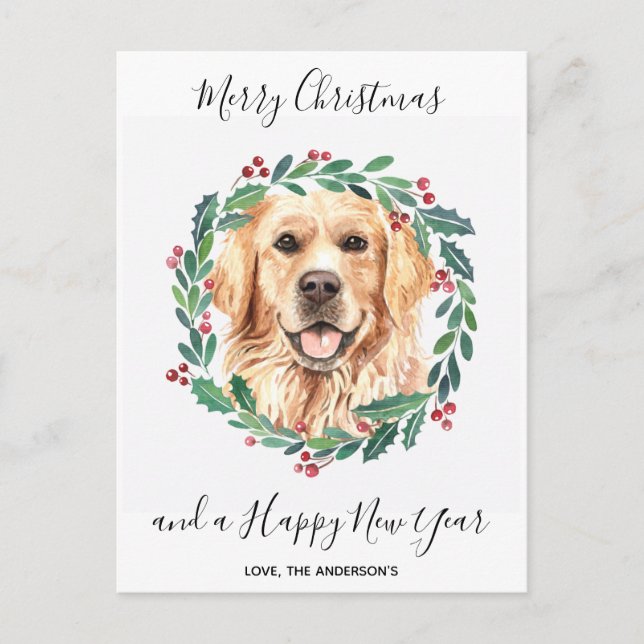 Golden Retriever Dog Elegant Frohe Weihnachten (Vorderseite)