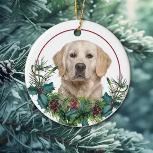 Golden Retriever Dog Evergreen Berry Wreath Keramik Ornament
