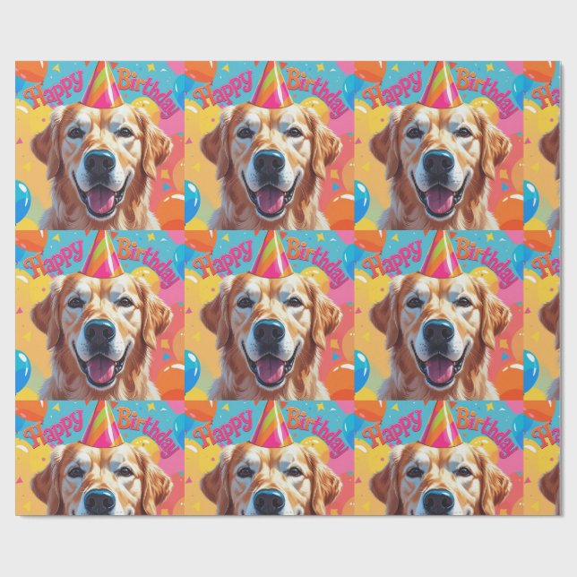 Golden Retriever Dog farbenfroh Geschenkpapier (Flach)