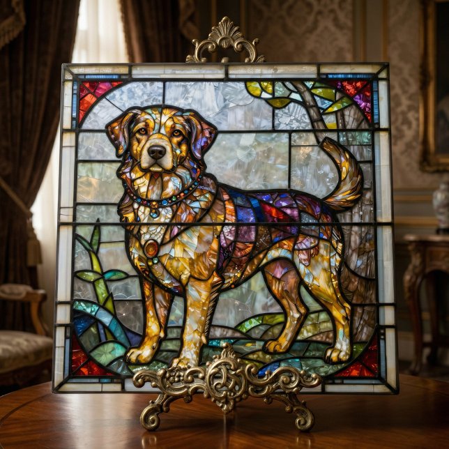 Golden Retriever Dog Faux Stained Glass Mosaic Art Fliese (Von Creator hochgeladen)