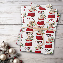 Golden Retriever Dog in Holiday Gift Bag Geschenkpapier Set