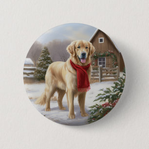 Golden Retriever Dog in Schnee Weihnachten Button