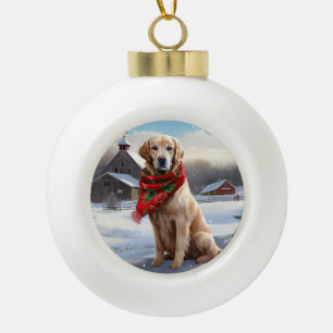 Golden Retriever Dog in Schnee Weihnachten Keramik Kugel-Ornament