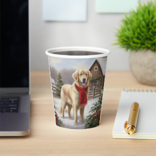 Golden Retriever Dog in Schnee Weihnachten Pappbecher