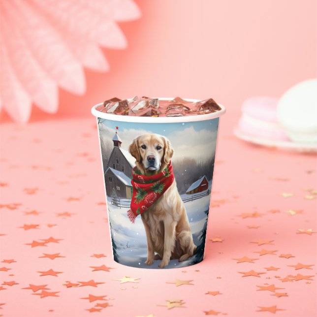 Golden Retriever Dog in Schnee Weihnachten Pappbecher (Insitu)