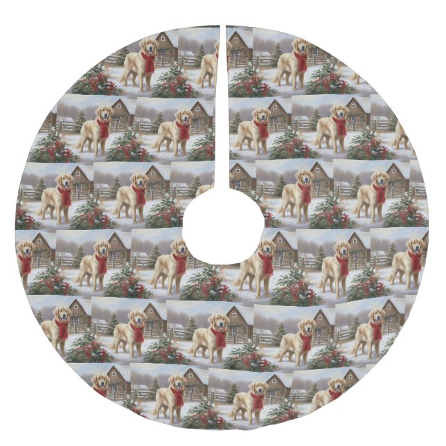 Golden Retriever Dog in Schnee Weihnachten Polyester Weihnachtsbaumdecke (Vorderseite)