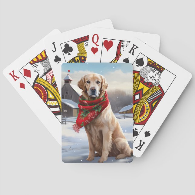 Golden Retriever Dog in Schnee Weihnachten Spielkarten (Rückseite)