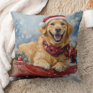 Golden Retriever Dog in Sledge Snow Weihnachten Kissen