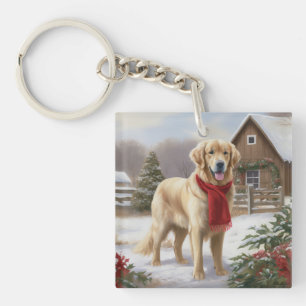 Golden Retriever Dog in Snow Christmas