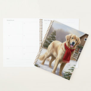 Golden Retriever Dog in Snow Christmas