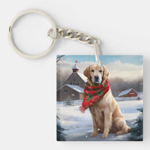 Golden Retriever Dog in Snow Christmas