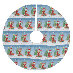 Golden Retriever Dog in Snow mit Weihnachtsgeschen Polyester Weihnachtsbaumdecke