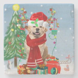 Golden Retriever Dog in Snow mit Weihnachtsgeschen Steinuntersetzer