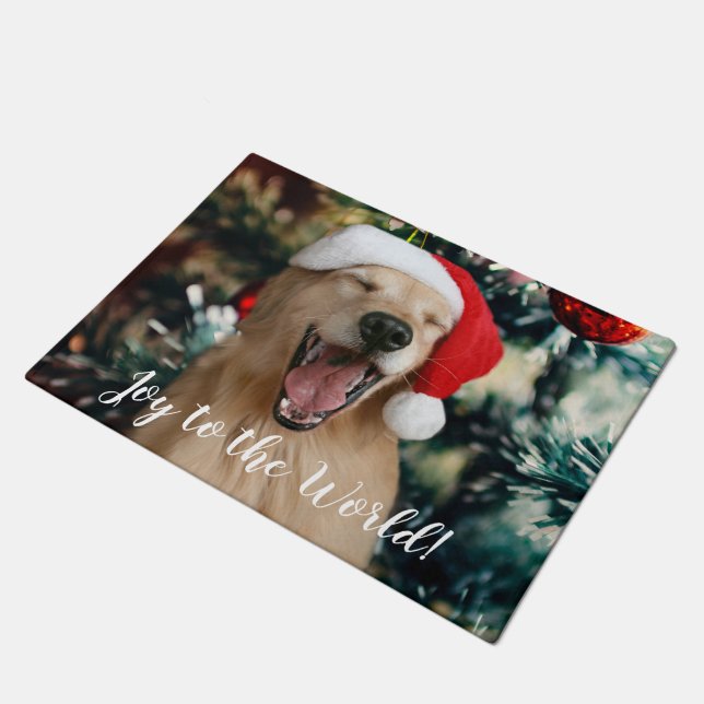 Golden Retriever Dog Jog to World Christmas Fußmatte (Schrägansicht)