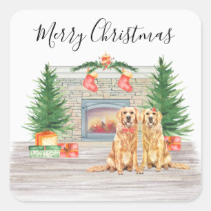 Golden Retriever Dog Lover Christmas Quadratischer Aufkleber