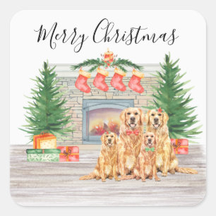 Golden Retriever Dog Lover Frohe Weihnachten Quadratischer Aufkleber