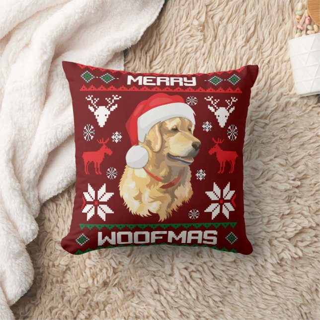 Golden Retriever Dog Merry Woofmas Weihnachtsschwe Kissen (Decke)
