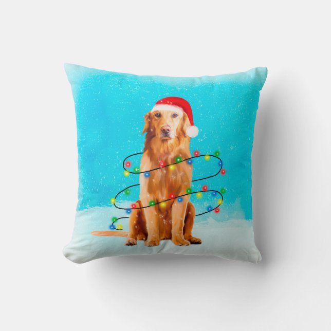 Golden Retriever Dog mit Weihnachtshut Kissen (Vorderseite)