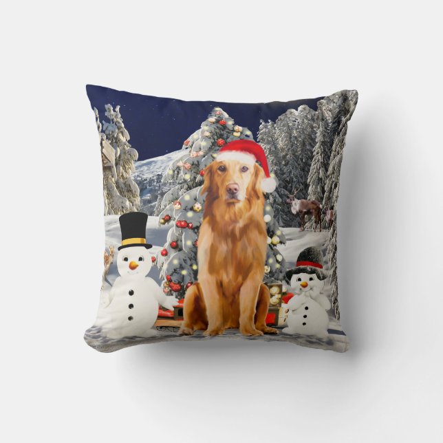 Golden Retriever Dog mit Weihnachtshut Kissen (Vorderseite)