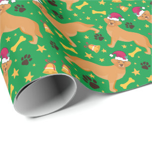 Golden Retriever Dog mit Weihnachtsmannmütze Weih Geschenkpapier