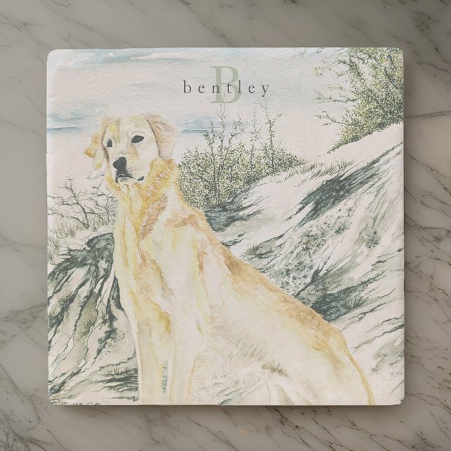 Golden Retriever Dog Monogramm Steinuntersetzer (Von Creator hochgeladen)