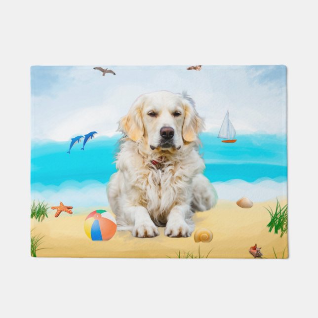 Golden Retriever Dog on Beach Fußmatte (Vorderseite)