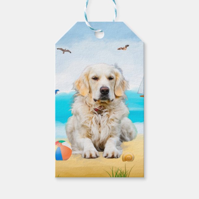 Golden Retriever Dog on Beach Geschenkanhänger (Vorderseite)