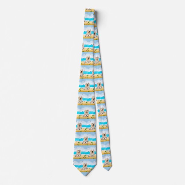 Golden Retriever Dog on Beach Krawatte (Vorderseite)