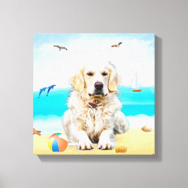 Golden Retriever Dog on Beach Leinwanddruck (Vorderseite)
