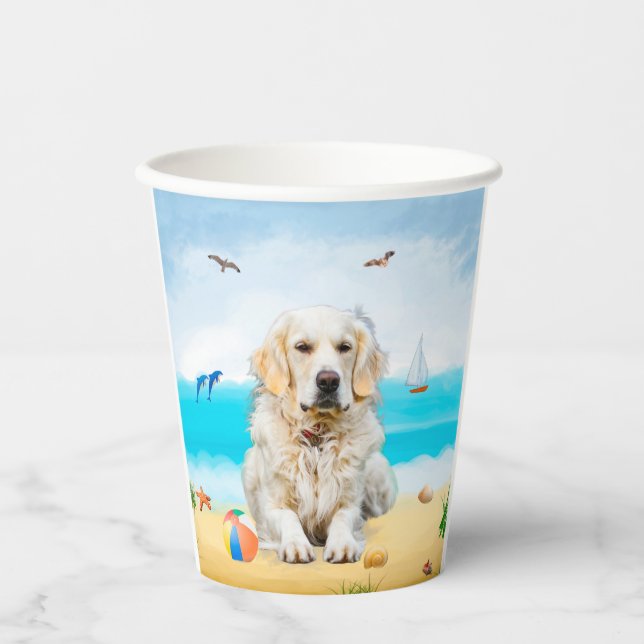 Golden Retriever Dog on Beach Pappbecher (Vorderseite)
